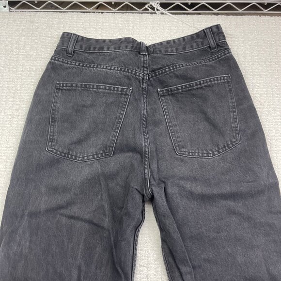 Y2K Zara Wide Leg Baggy Jeans Wom Size 8 Dark Wash Off-black High Rise Cut-Off - Picture 10 of 11